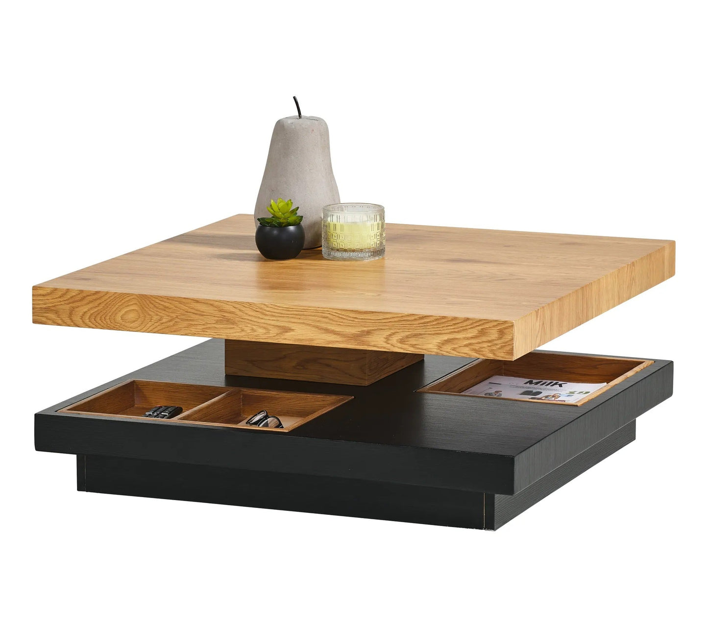 Couchtisch mit drehbarer Platte TURN, Eichenimitat und Schwarz
