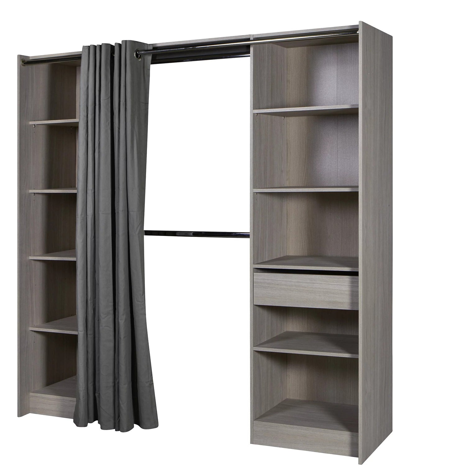 Kit vestidor 2 columnas con cortina Eklips II Al. 200 cm x L. 200 cm decoración roble gris