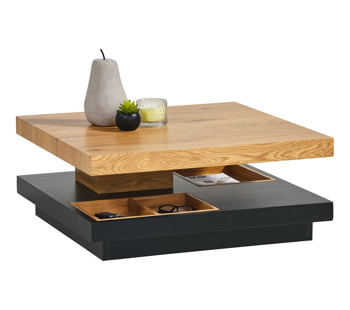 Couchtisch mit drehbarer Platte TURN, Eichenimitat und Schwarz