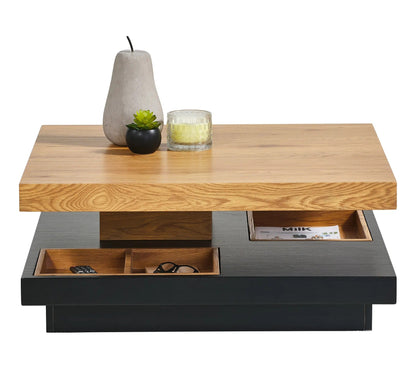 Couchtisch mit drehbarer Platte TURN, Eichenimitat und Schwarz