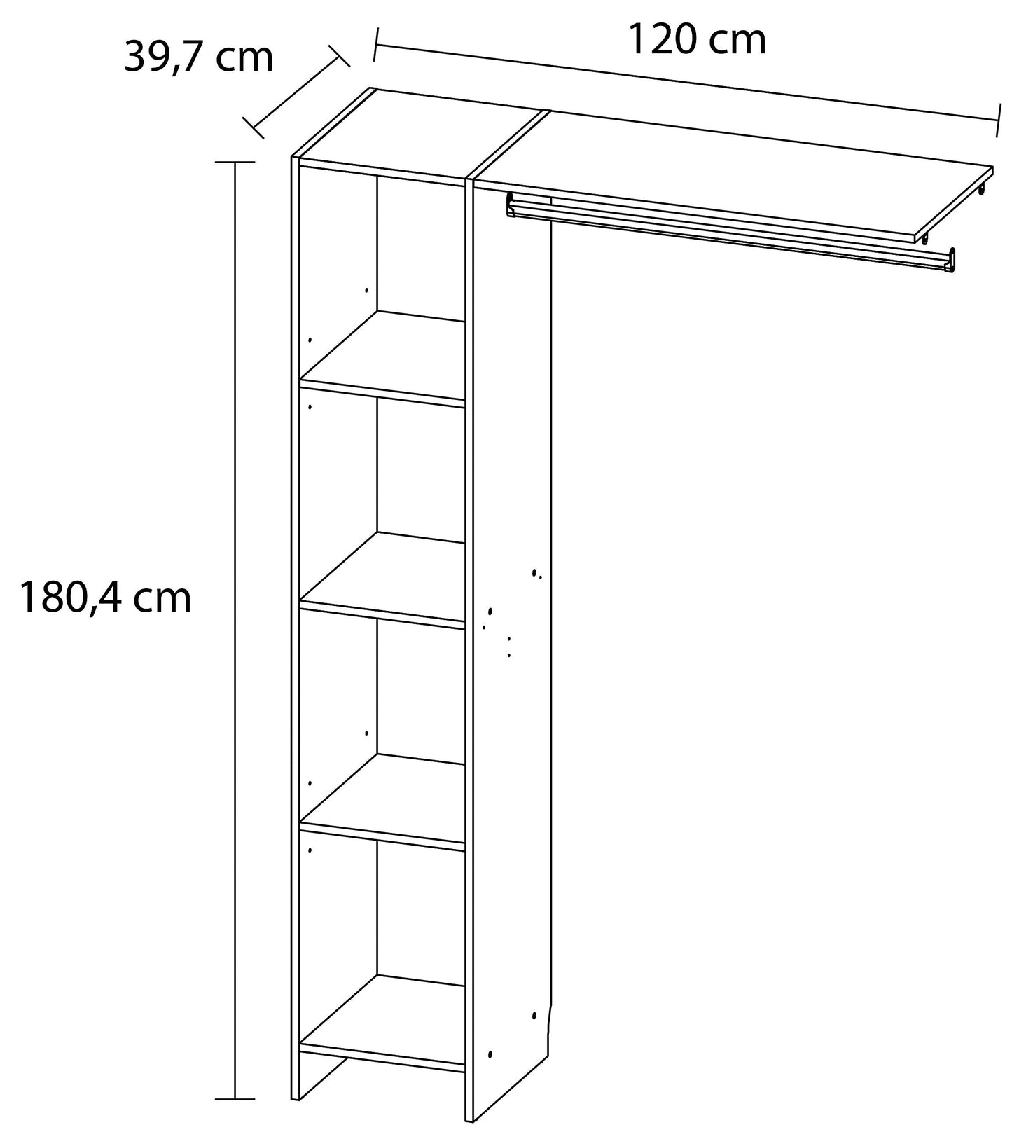Ankleideset 1 verstellbare Säule Mast weiß Dekor H. 180 x L. 120 x T. 39,7 cm