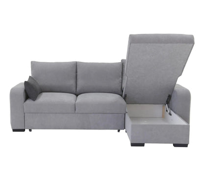 Canapé d'angle convertible méridienne réversible tissu gris clair BROADWAY