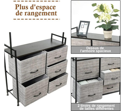 Meuble De Rangement Avec 5 Tiroirs Amovibles En Tissu Etagère Tiroir 83x29x77cm Charge 50 Kg
