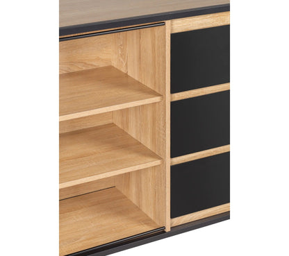 Buffet 1 porte 6 niches OSKAR imitation Chêne et noir