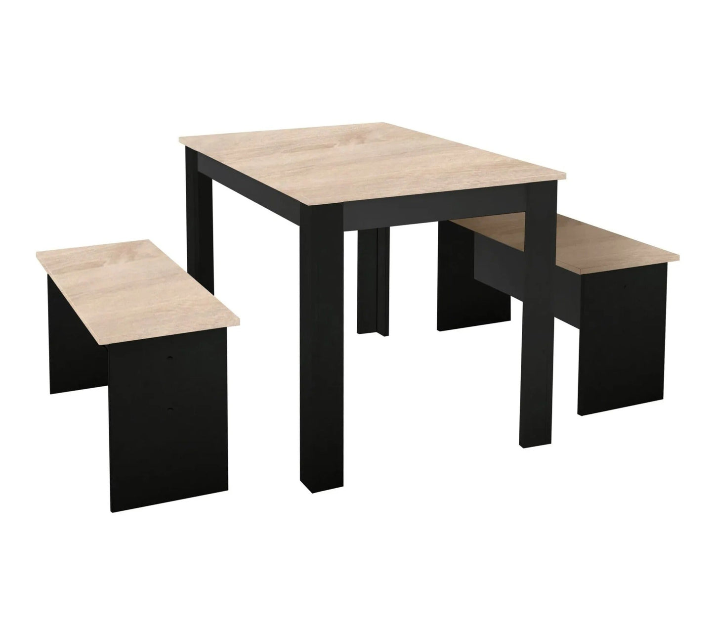 Ensemble table à manger et 2 bancs PASTA noir et imitation chêne
