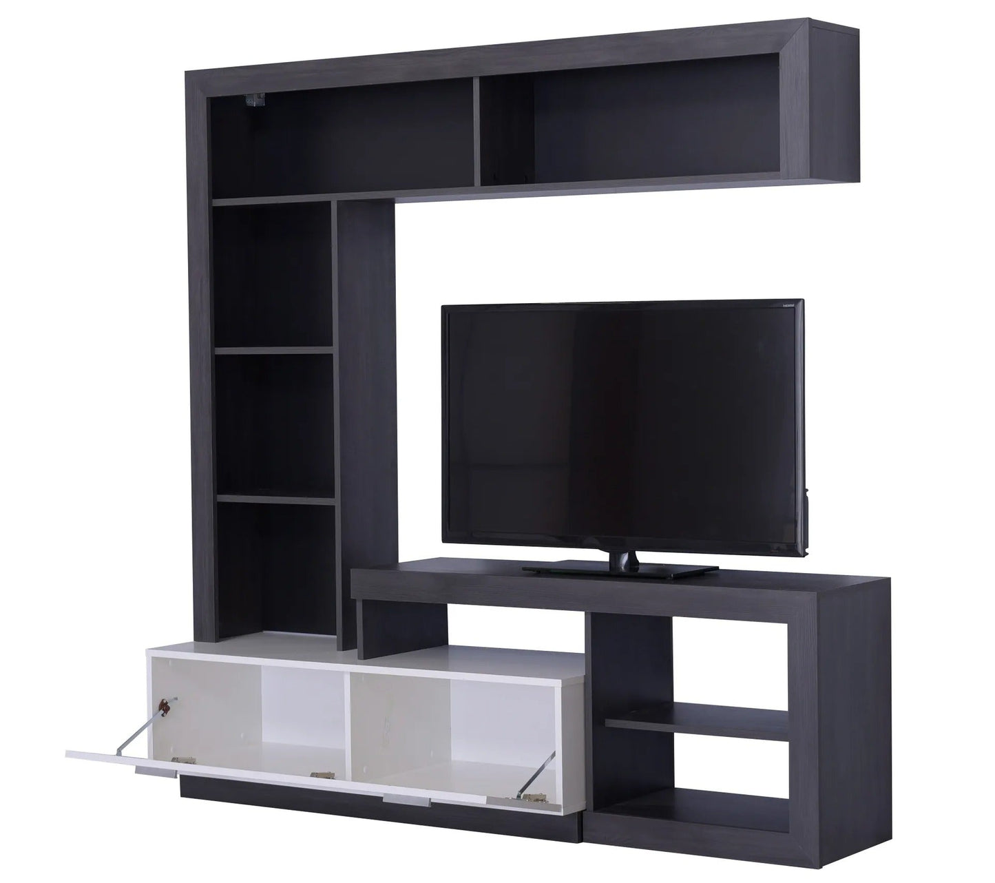Meuble TV GLEN Blanc et imitation bois noir