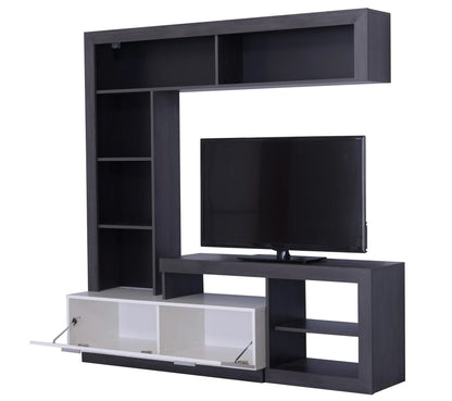 Meuble TV GLEN Blanc et imitation bois noir