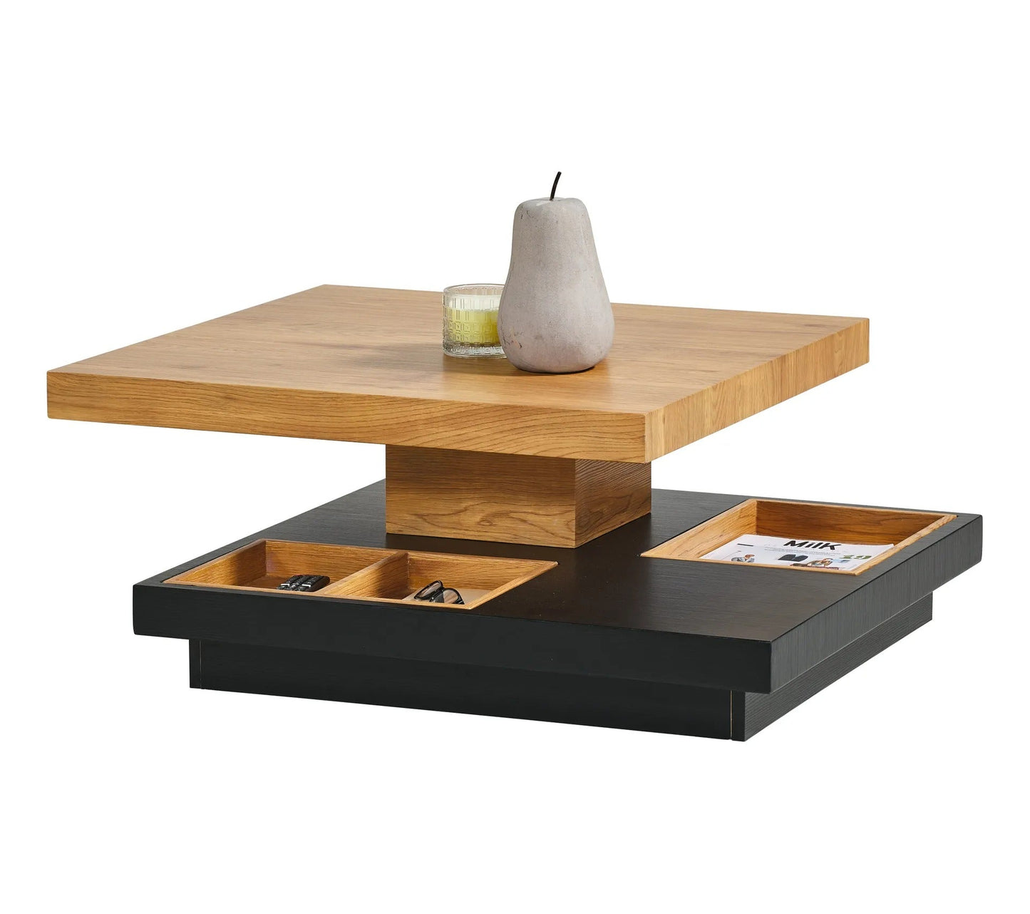 Couchtisch mit drehbarer Platte TURN, Eichenimitat und Schwarz