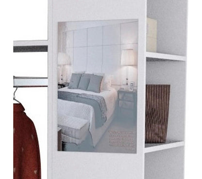Meuble Dressing Penderie Blanc 8 Niches Miroir Roulettes L 100 H 174 P 45 Cm