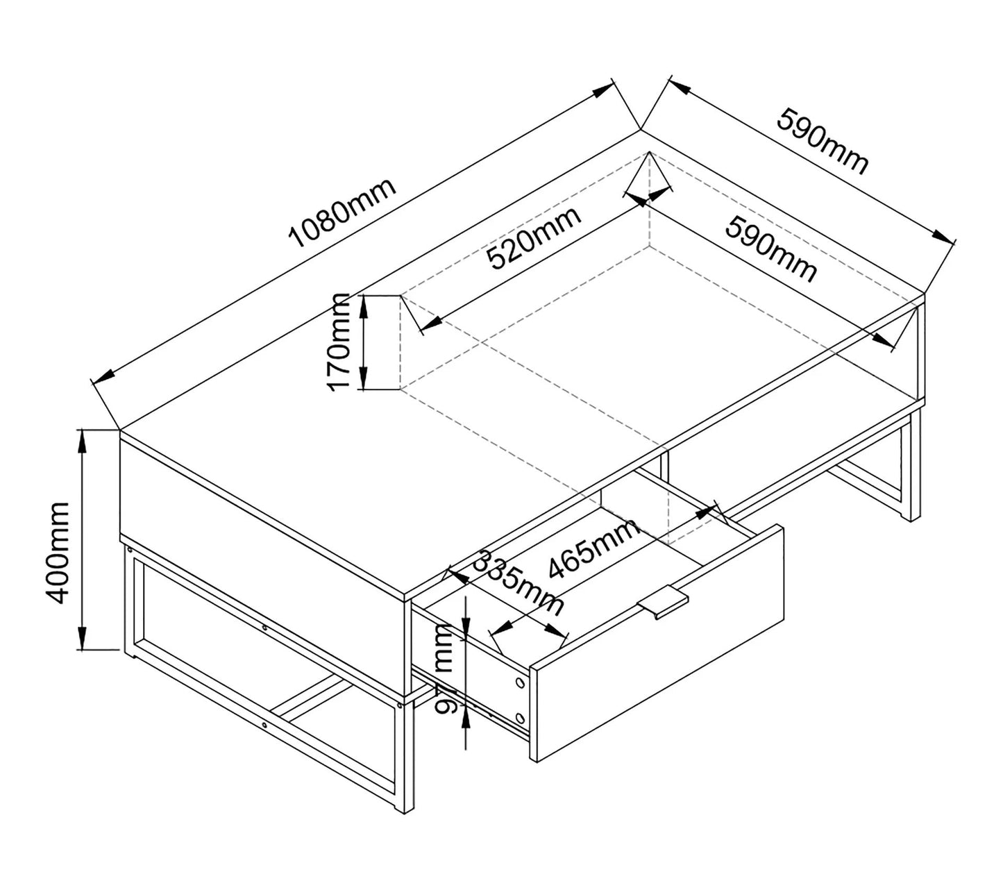 EVERGREEN 2 Couchtisch in dunkler Eiche und schwarzem Imitat