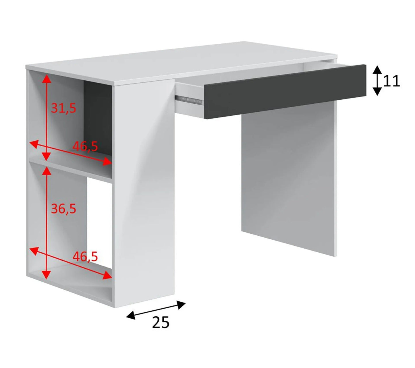 Bureau avec étagère MASTER blanc et gris