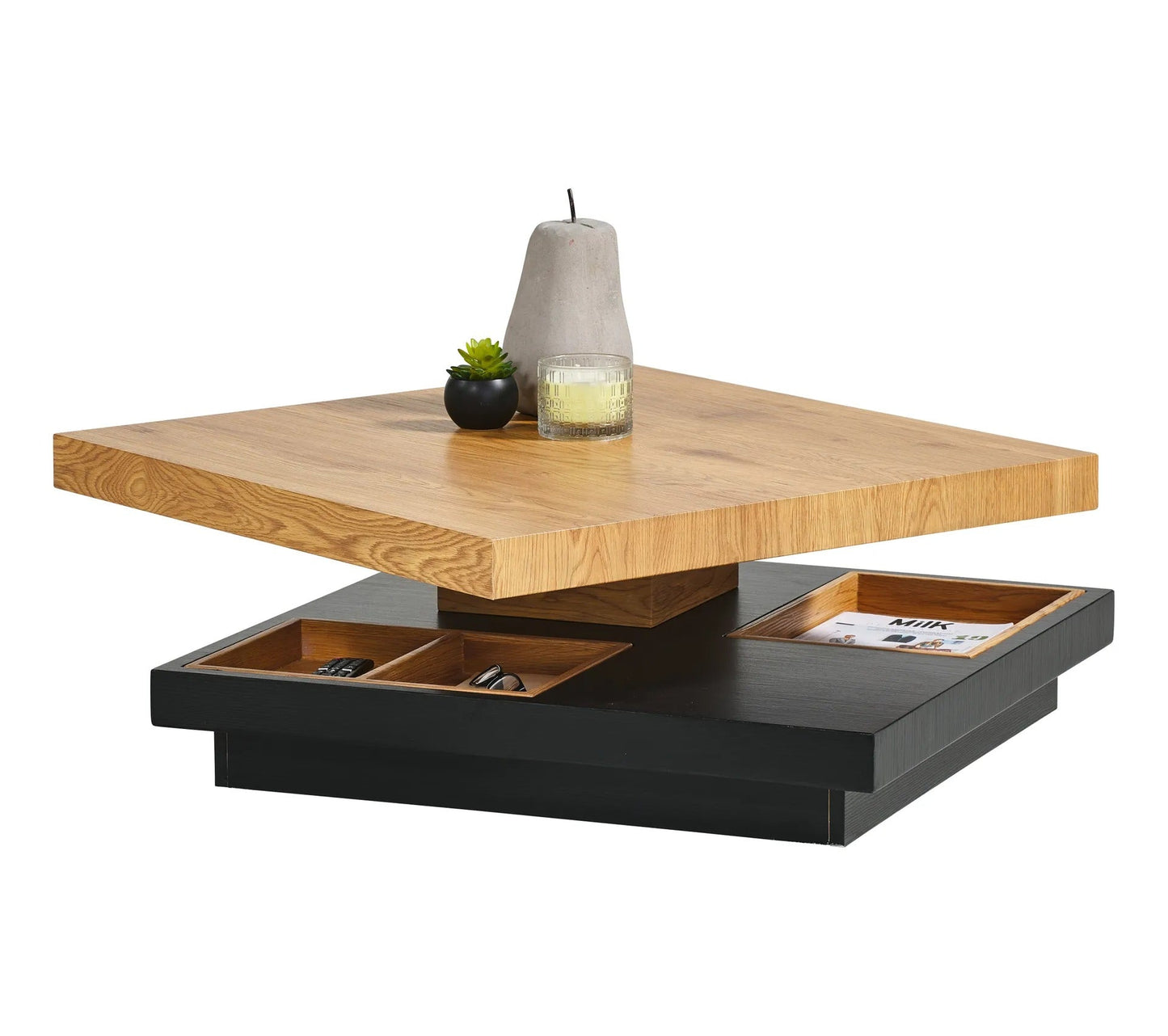 Couchtisch mit drehbarer Platte TURN, Eichenimitat und Schwarz
