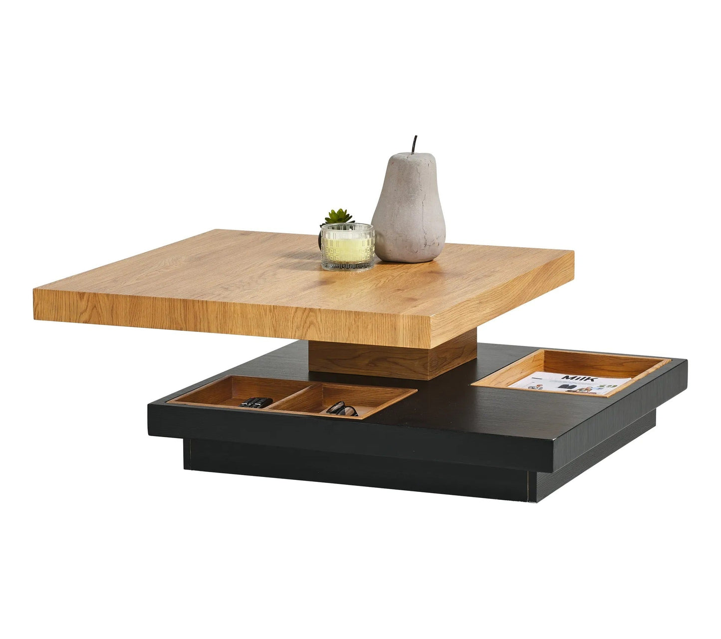 Couchtisch mit drehbarer Platte TURN, Eichenimitat und Schwarz